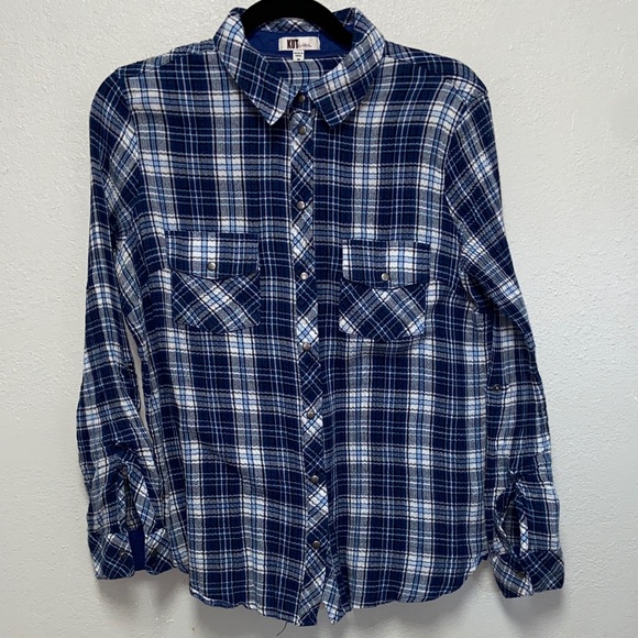 Kut from the Kloth Tops - Kut from the Kloth Women’s Blue Plaid Button Down Long Sleeve Shirt 3622